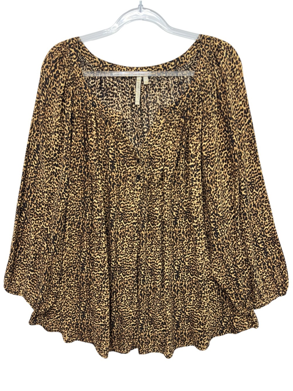 Pure Rayon Chambray Knit Leopard Cheetah Animals Peasant Top Tunic Modest Blouse